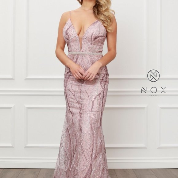 Nox Anabel Dresses & Skirts - Illusion V-Neck Sheath Shape Prom Dress NXY409